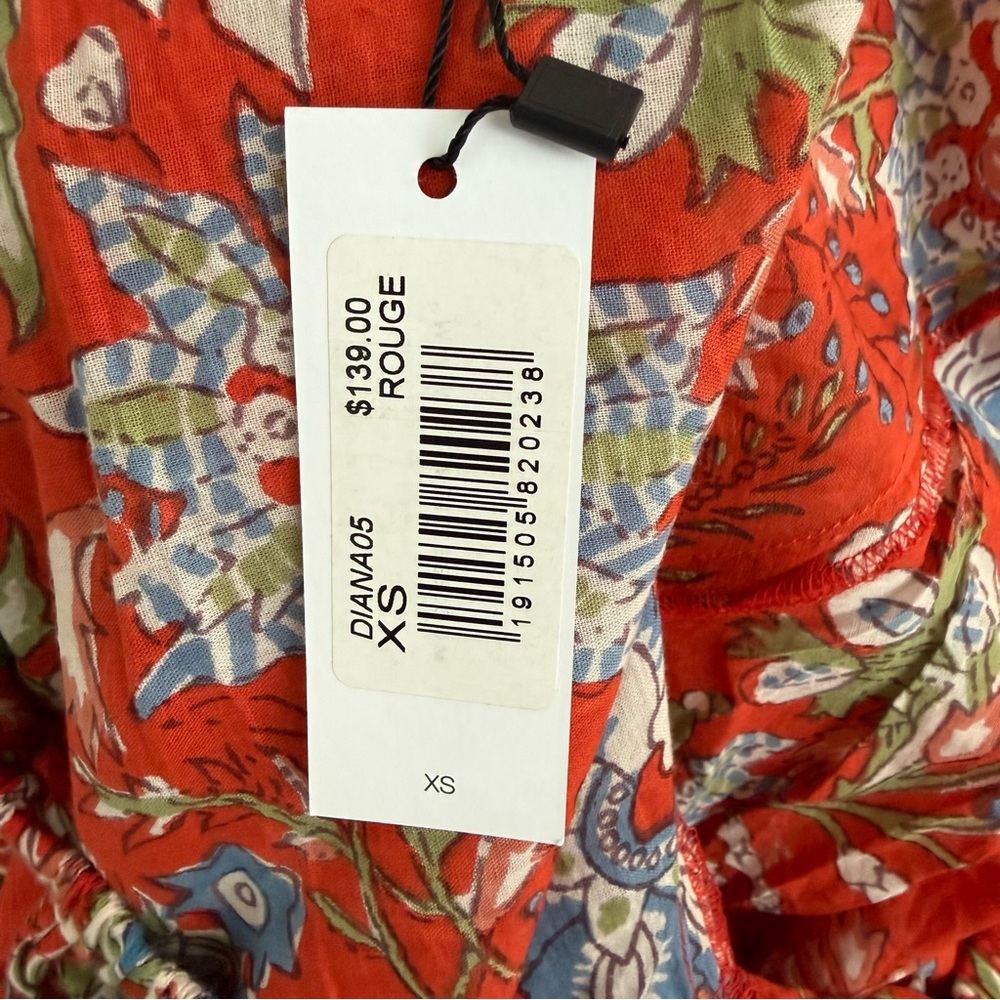 ❤️ Velvet by Graham & Spencer One Shoulder Boho Floral Blouse Red Cotton Top XS - Picture 9 of 11